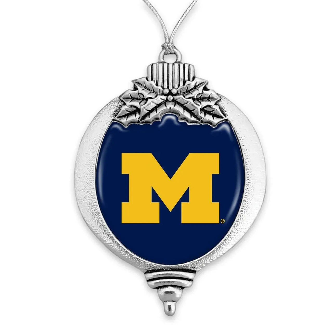 Michigan Wolverines Bulb Silver Blue Metal Christmas Ornament UM Gift