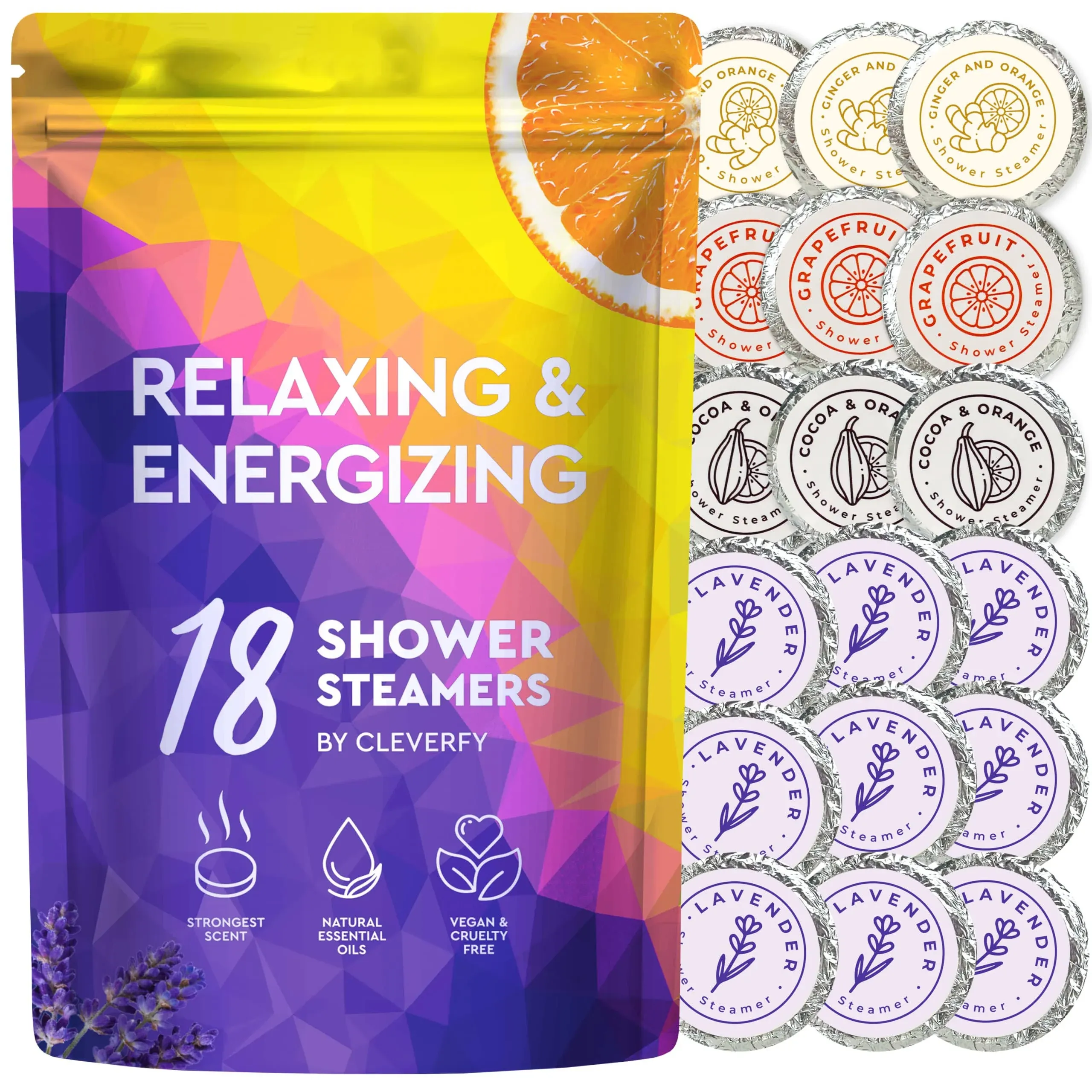 Cleverfy Relaxing & Energizing Megapack of 18 Shower Steamers