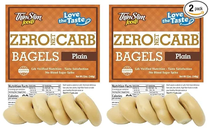 ThinSlim Foods Keto Bagels | Keto Bread Alternative | Low Carb Plain, 2 Pack (6 Zero Net Carb Bagels Per Pack)