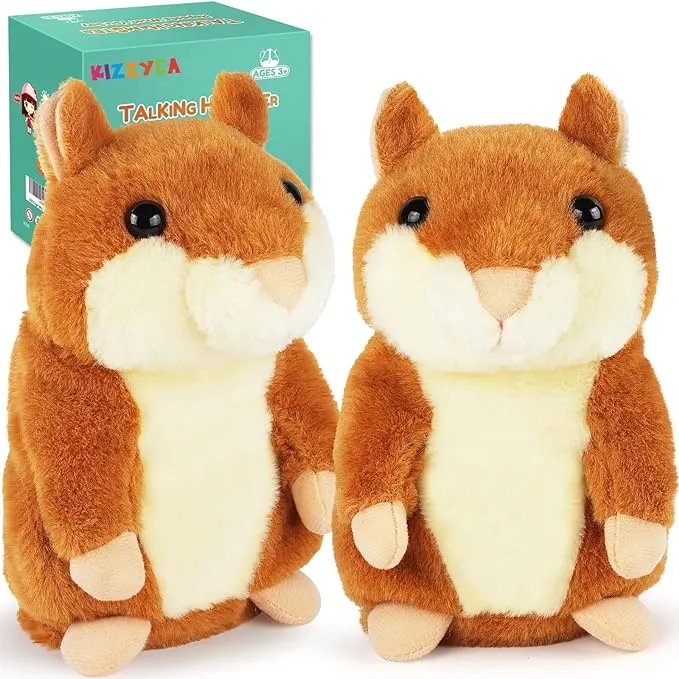 KIZZYEA Bigger Talking Hamster - 2 Pack Repeats What You Say Talking Hamsters - Interactive Stuffed Plush Animal Talking Toy, Early Educational Toy, Fun Gift for Toddlers, Boys & Girls