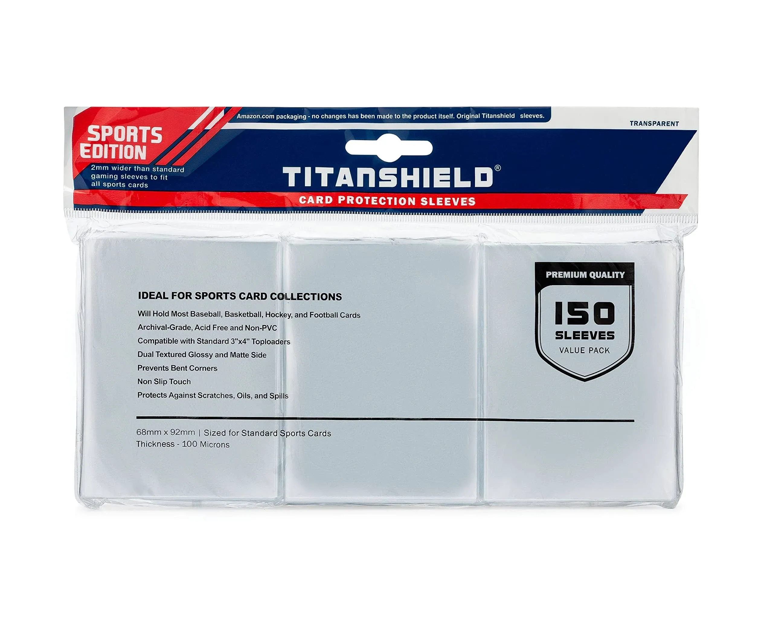 TitanShield (150 Sleeves/Clear) Sports Edition Standard Size Trading Card Sleeves ...