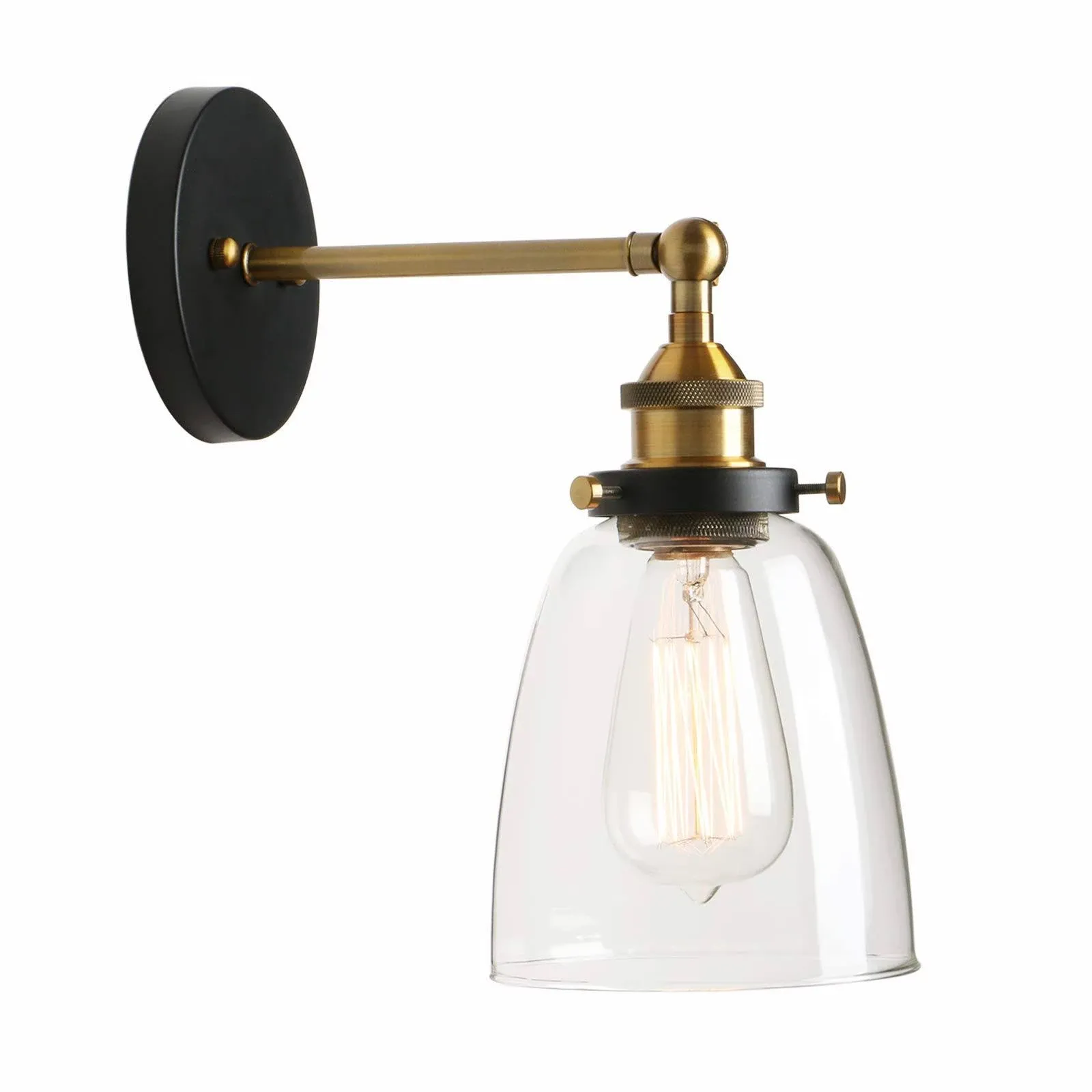 Pathson Vintage Wall Sconce with Clear Glass Shade, Metal Base Industrial Wall ...