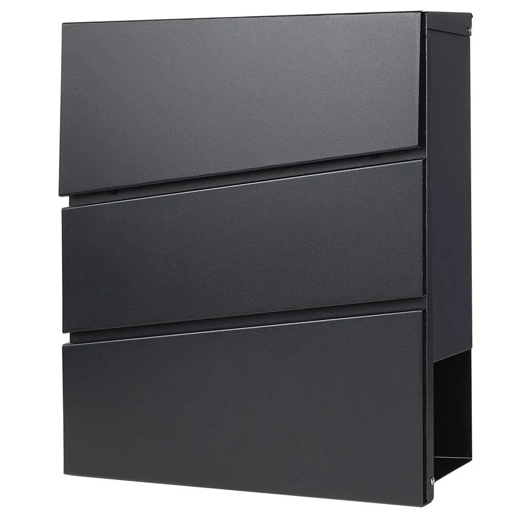 Decaller Metal Wall Mounted Mailboxes with Key Lock Large Mail Box Newspaper Compartment Black 13 x 14 2 5 4 1 at MechanicSurplus.com