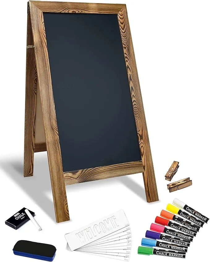 Magnetic A-Frame Chalkboard Sign, Extra Large 20" x 40", Standing Chalkboard Easel, Deluxe Set with Multiple Accessories, Outdoor Sidewalk Sandwich Board Sign, by Better Office Products (Rustic Brown)