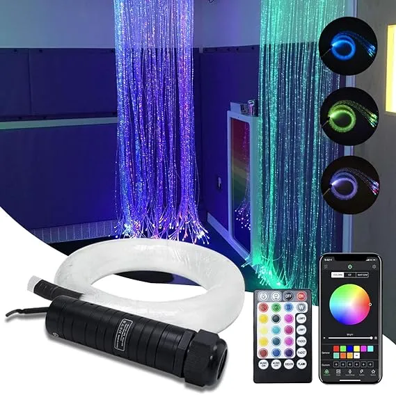 AMKI 6W RGBW Fiber Optic Curtain Light Kit, Bluetooth Waterfall Curtain Light for Window Kid Children Sensory Room Home Decoration with Flash Point Fiber Optic Cables 200strands 0.03in/0.75mm 6.5ft/2m