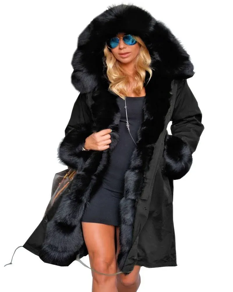 AOX Women Fashion Winter Coat with Faux Fur Hood Thicken Warm Casual Plus Size Outdoor Jacket Parka