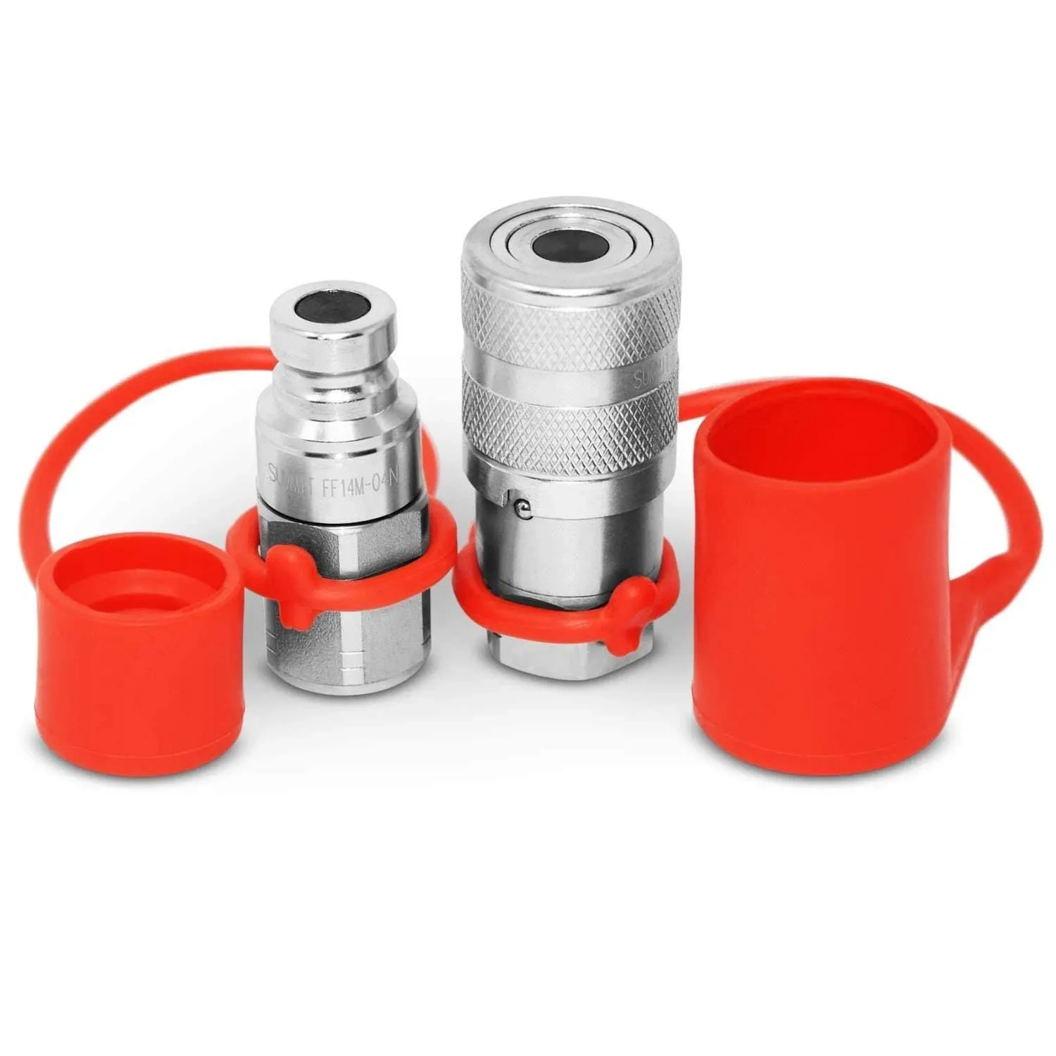 1/4" NPT Flat Face Hydraulic Quick Connect Coupler Set w/ Dust Caps