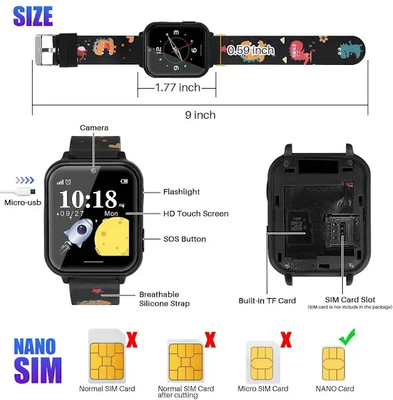 TOPCHANCES Smart Watch for Kids, Kids Smartwatch with Two-way Call 10 Games Camera Music Player SOS, Birthday Educational Gift for Age 3-14 Boys Girls, Black