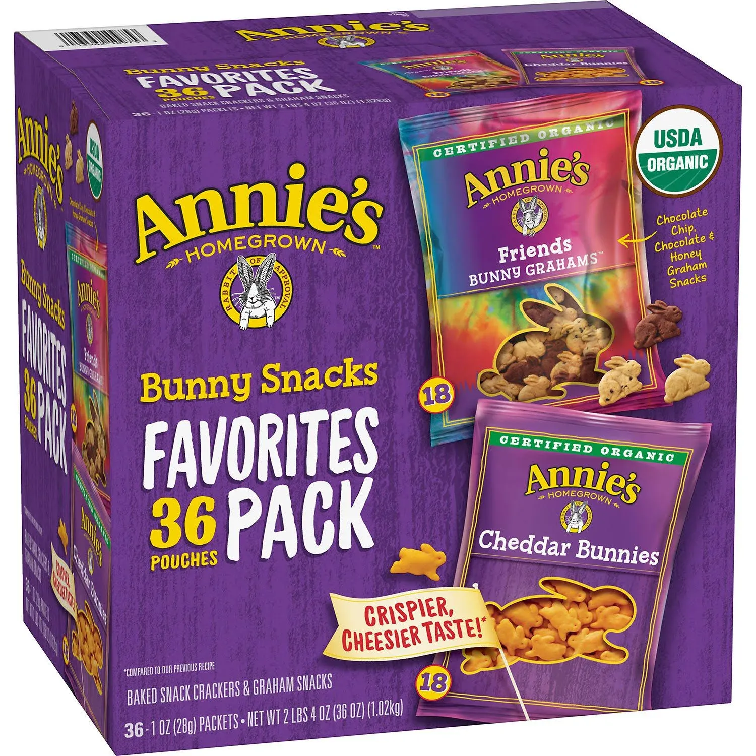 Annie's Bunny Snack Pack, Organic, Graham/Cheddar - 36 pack, 1 oz packets