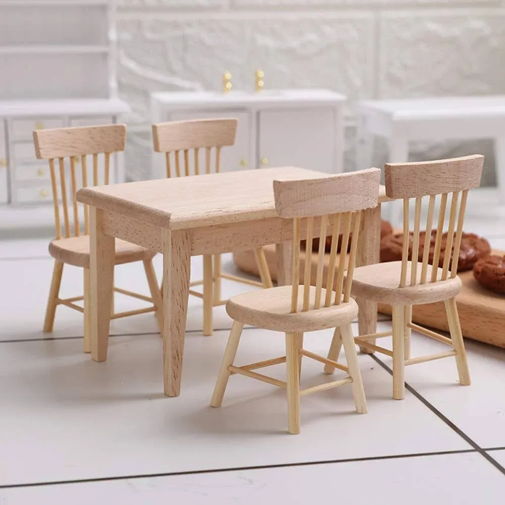 Z Mayabbo Wooden Dollhouse Furniture of Table & Chair Miniature Dollhouse Accessories of Dining Room Accessory - 1/12 Scale