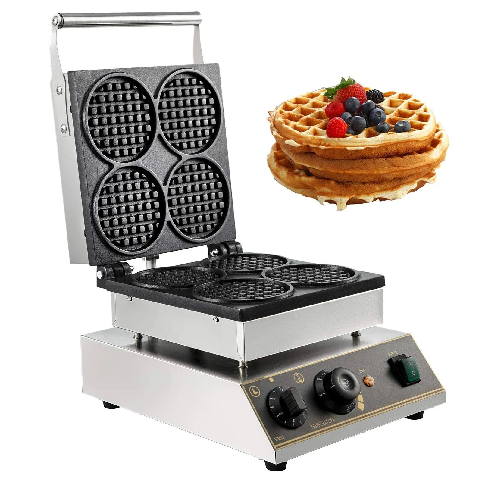 VBENLEM Commercial Round Waffle Maker 4pcs Nonstick Electric Waffle Maker Machine ...