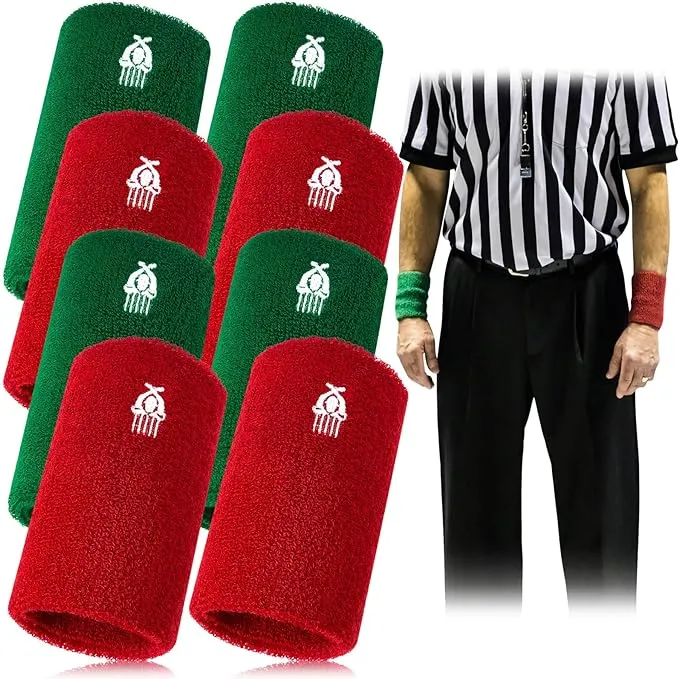 Great Call Athletics | Premium Wrestling Wrist Bands | Professional Red & Green Set | Referee Official Coach | Tournament Dual Meet Folkstyle