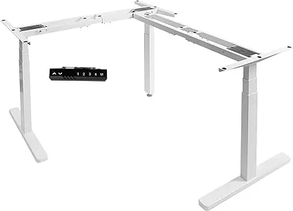 Vivo White Electric Motor Height Adjustable Corner 3 Leg Standing Desk Frame