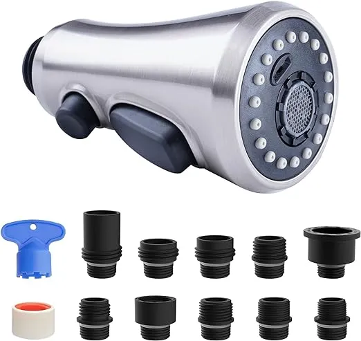 Hibbent Pull Down Spray Head for Kitchen Faucet, 3-Function Kitchen Sink Spray Nozzle with 15 Adapters, Faucet Head Replacement Compatible with Moen