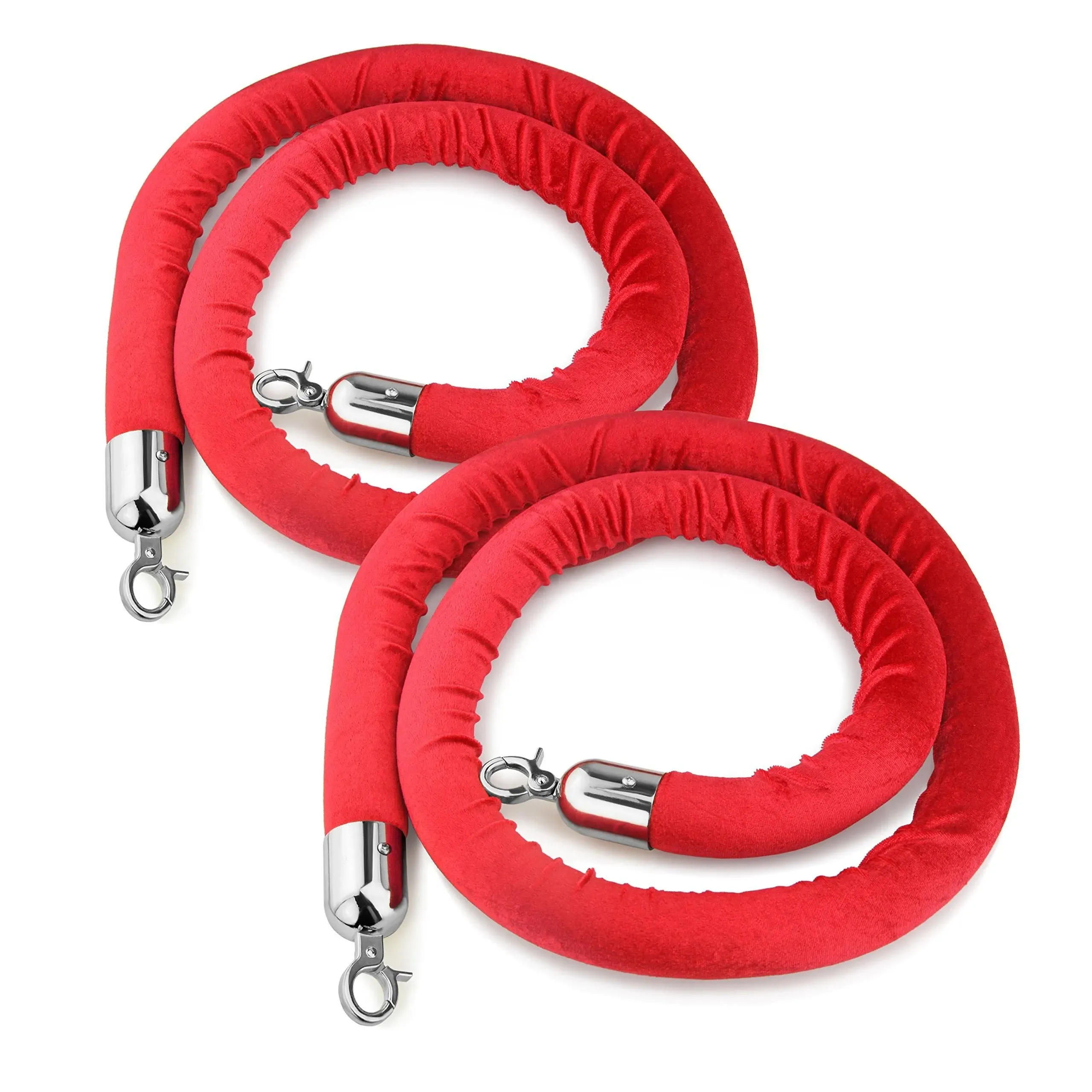 New Star Foodservice 54767 Red Velvet Stanchion Rope with Chrome Plated Hooks, 79.5-Inch, Set of 2