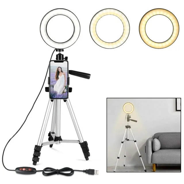 Selfie Light with Tripod Stand & Cell Phone Holder for Live Stream,Makeup,Led Camera Ring light for YouTube Video,Photography Compatible iPhone Android