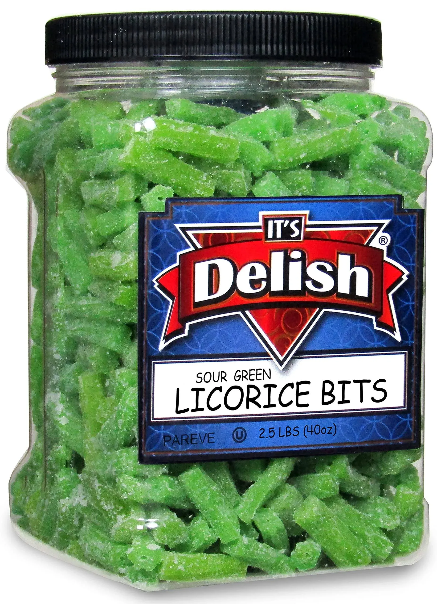 Sour Apple Green Licorice Bits by Its Delish, 2.5 LBS (40 Oz) Jumbo Container Jar – Original Style Chewy Sour Green Apple Candy Twists –...