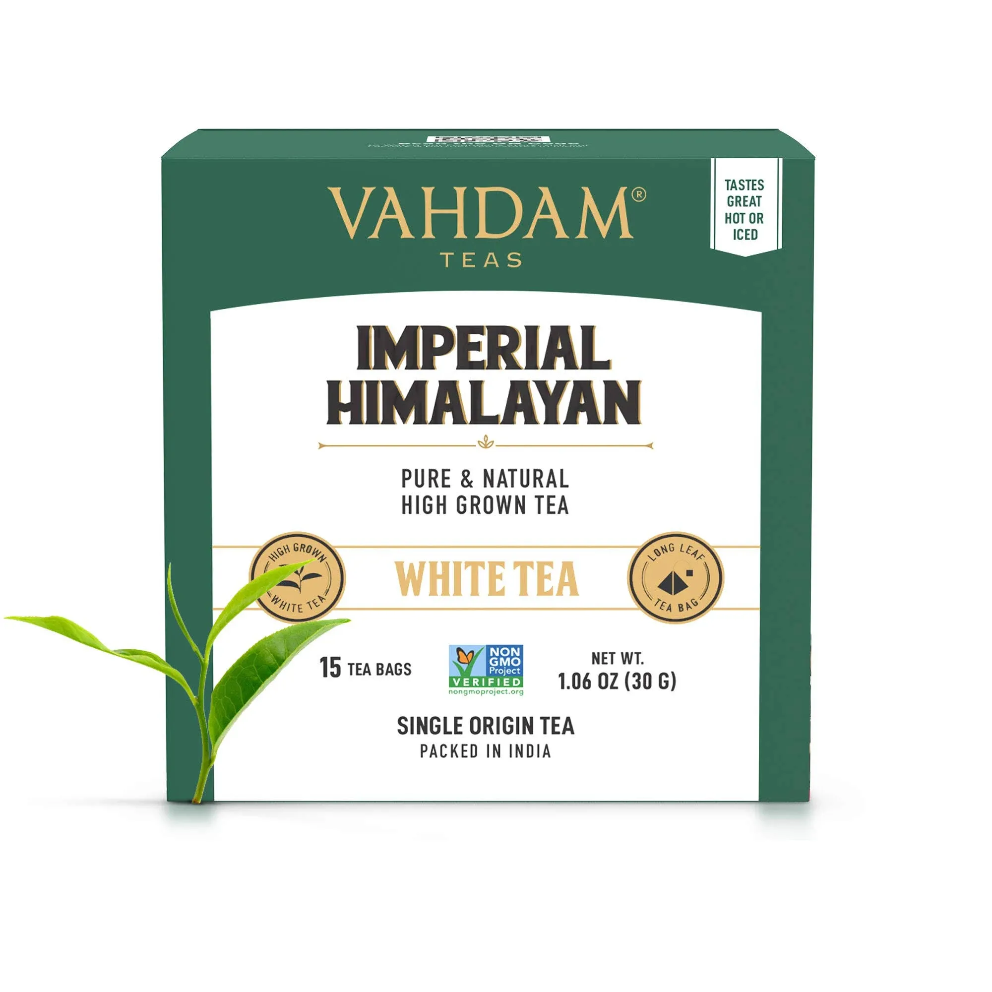 Vahdam Teas Imperial Himalayan White Tea 15 Pyramid Long Leaf Tea Bags