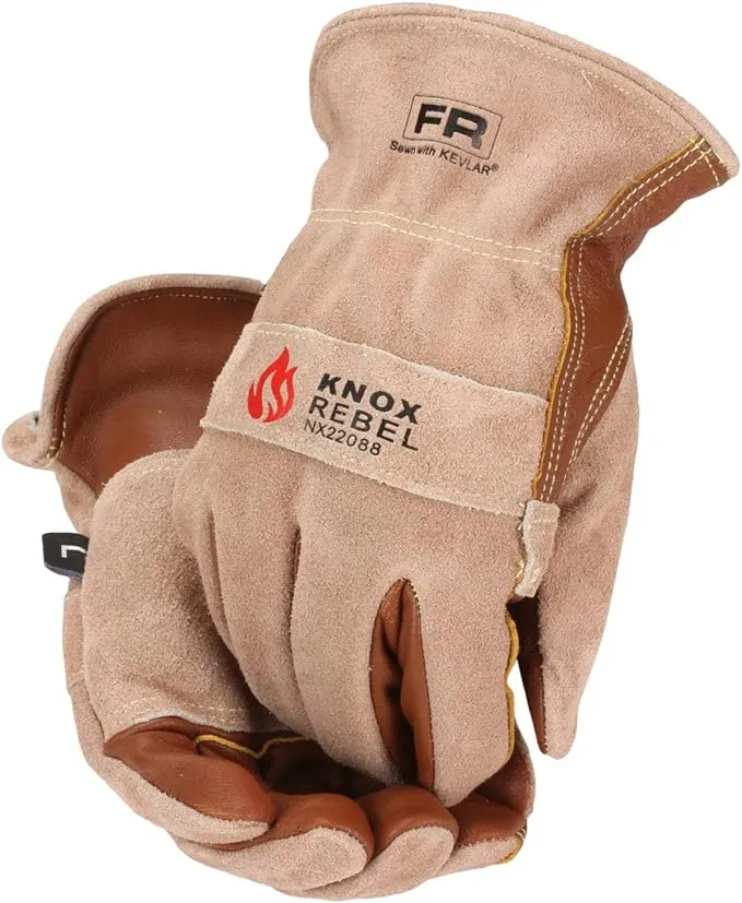 Knox Leather Work Gloves for Men & Women | Rebel FR Cowhide Working Gloves with Double Palm | Premium Quality