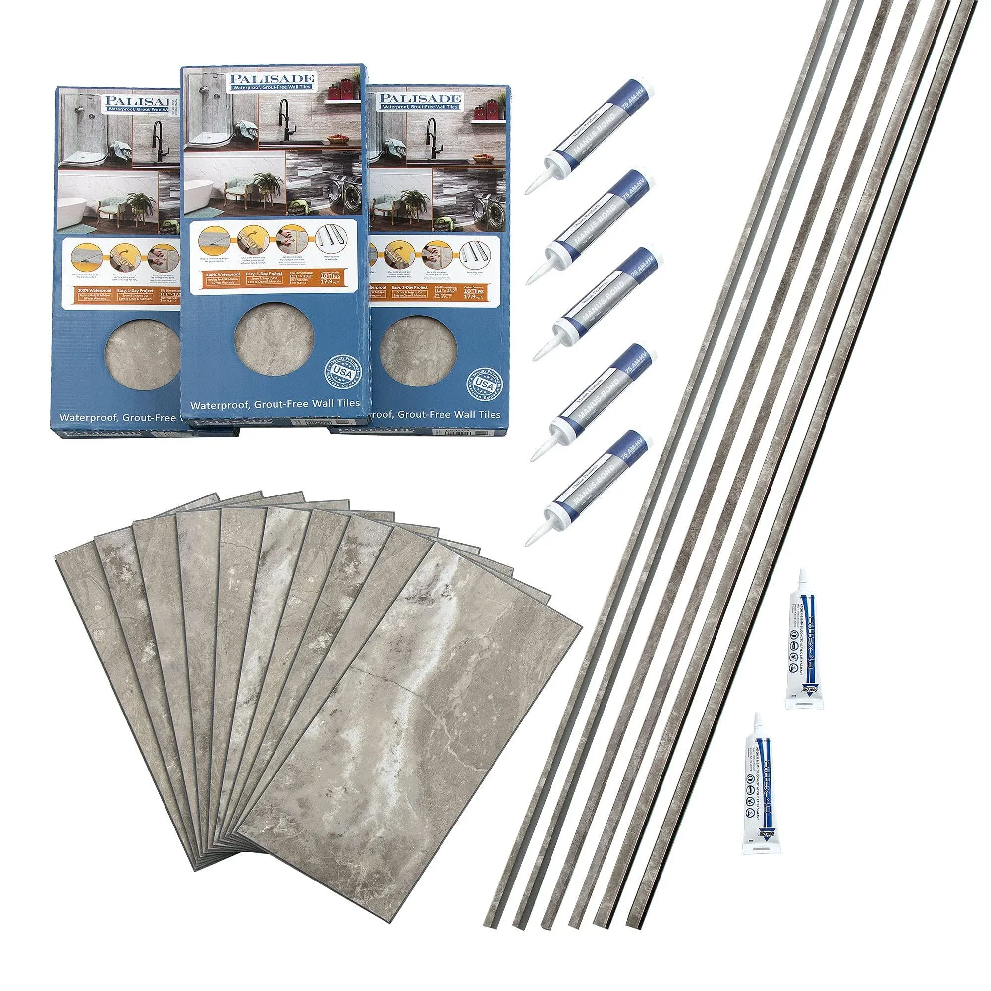 Palisade 23.2 in. x 11.1 in. Tile Shower and Tub Surround Kit in Carrara Marble