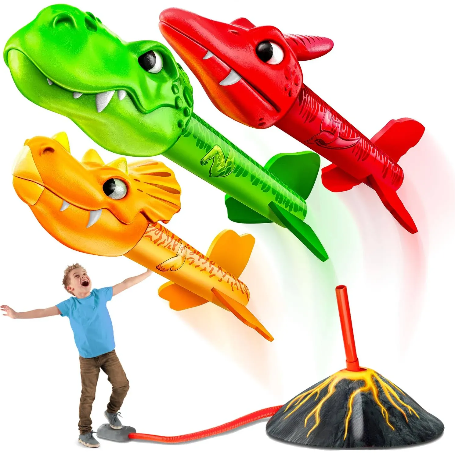 MindSprout Dino Blasters, Rocket Launcher for Kids - Launch up to 100 ft. Birthday Gift, for Boys & Girls Age 3, 4, 5, 6, 7, Years Old - Outdoor Toys, Family Fun, Dinosaur Toy, Kids Toys