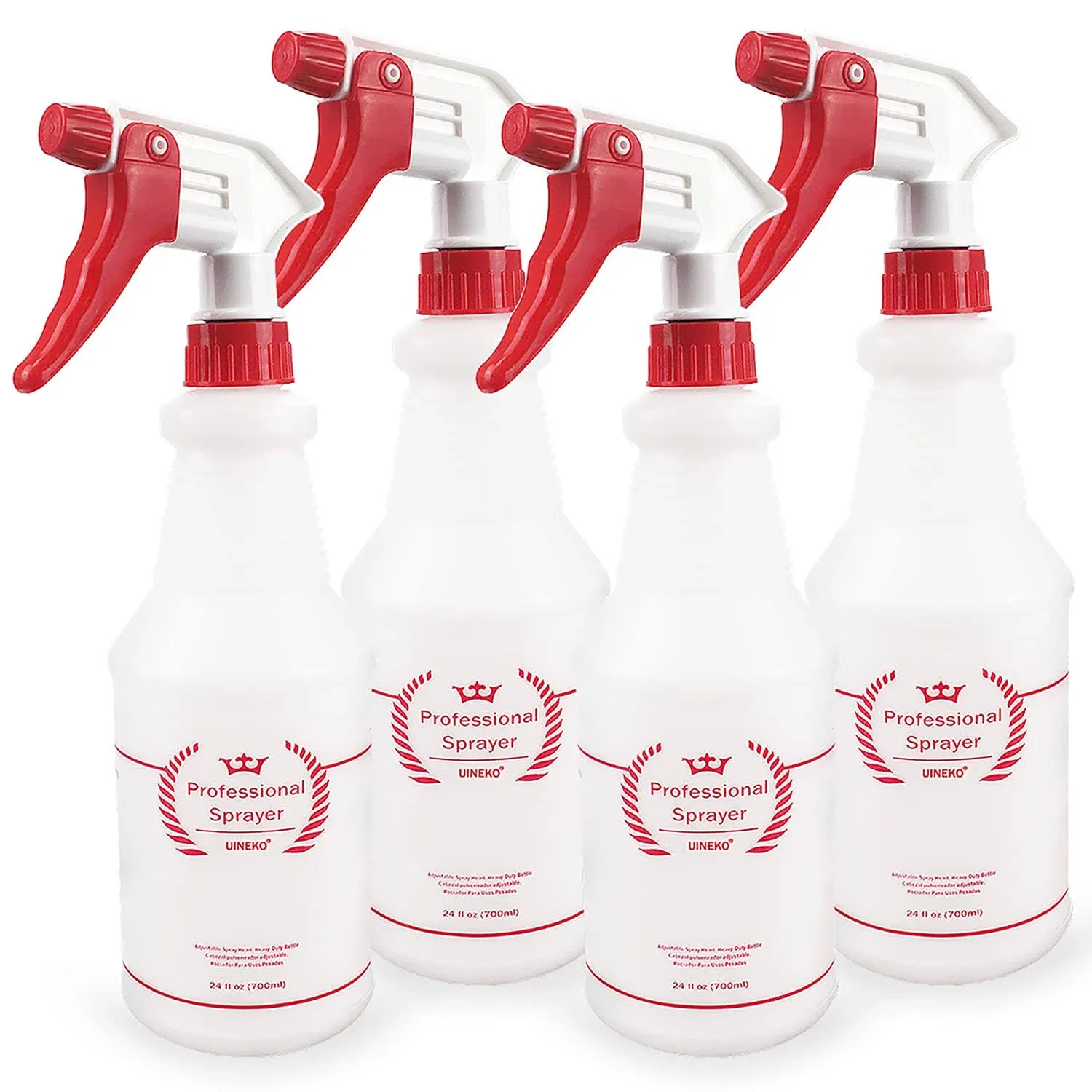 Uineko Plastic Spray Bottle (4 Pack, 24 oz, All-Purpose) Heavy Duty Spraying ...