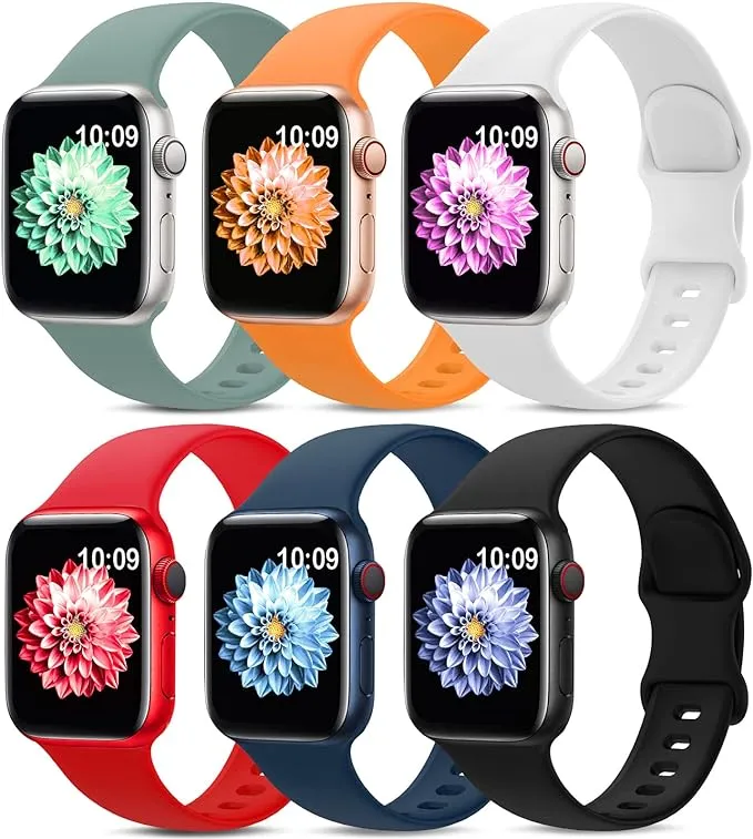 6 Pack Sport Bands Compatible with Apple Watch Band 38mm 40mm 41mm 42mm 44mm 45mm 49mm 46mm,Silicone Waterproof Strap Compatible with iWatch Apple Watch Series 10 9 Ultra 8 7 6 5 4 3 2 1 SE Women Men