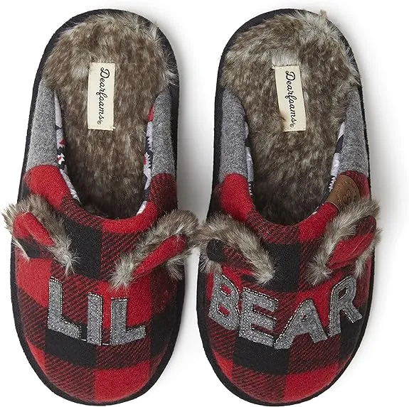 Dearfoams Kids and Toddlers Lil Bear Baby Bear Christmas Holiday Matching Pajama Family Bear Slipper