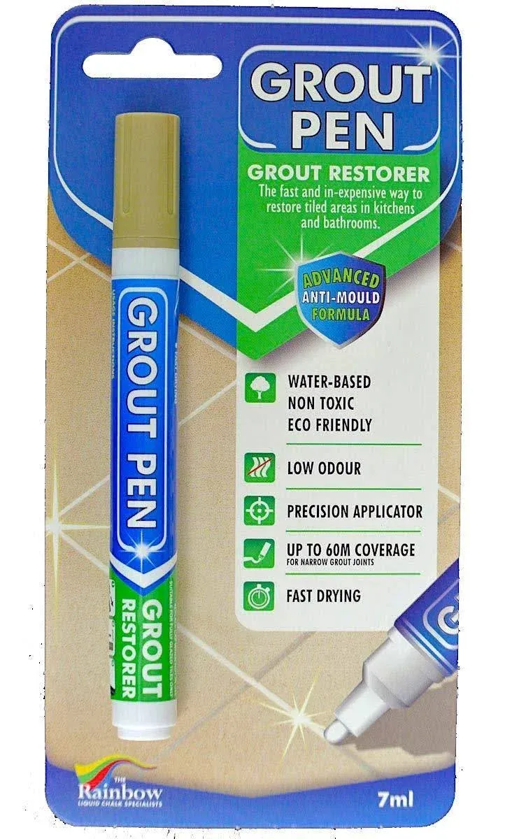 Grout Pen Beige Tile Paint Marker: Waterproof Grout Paint, Tile Grout Colorant and Sealer Pen - Beige, Wide 15mm Tip (20mL)