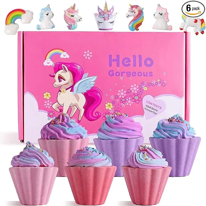 Bath Bombs for Kids, Unicorn Kids Bath Bombs with Toys Inside, Bath Bombs for Girls with Surprise Inside, Unicorns Toys Set for Girls with Jewelry Princess Toys, Birthday Children's Day