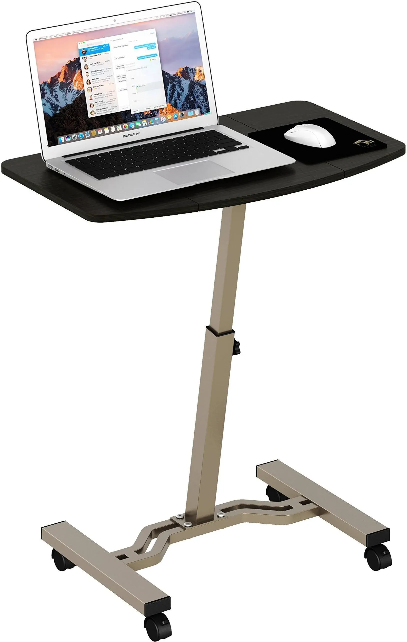 SHW Height Adjustable Mobile Laptop Stand Desk Rolling Cart, Height Adjustable from 28'' to 33'', Maple