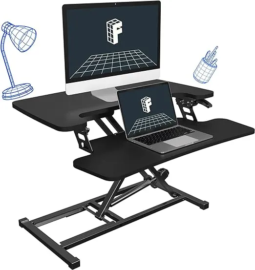 FLEXISPOT 28'' Black Height Adjustable Standing Desk Converter Sit-to-Stand Desk Riser with Wide Keyboard Tray Workstation for Home and Office