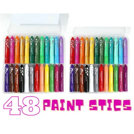 Sama Washable 24 Pack Tempera Paint Sticks, 18 Solid with 6 Glitter Crayons