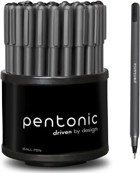 Pentonic Ballpoint Pens In Pen Organizer, Bulk 50 Count, Assorted Colored Ink (Red, Black, Blue), 1.0 mm Medium Point, Smooth Writing (PEN12086)