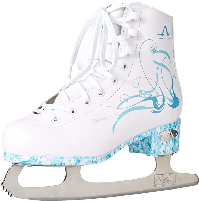 American Athletic Shoe Women&s Sumilon Lined Figure Skates with Turquoise Outsole, White, 6