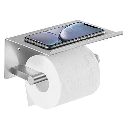 Toilet Paper Holder With Shelf Wall Mounted Adhesive Holder For Bathroom Tissue 