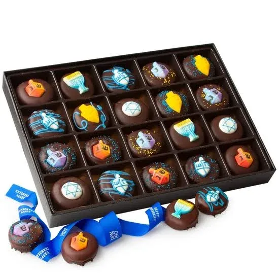 Hanukkah Fun Decorated Chocolate Covered Cookies Gift Box - 20CT