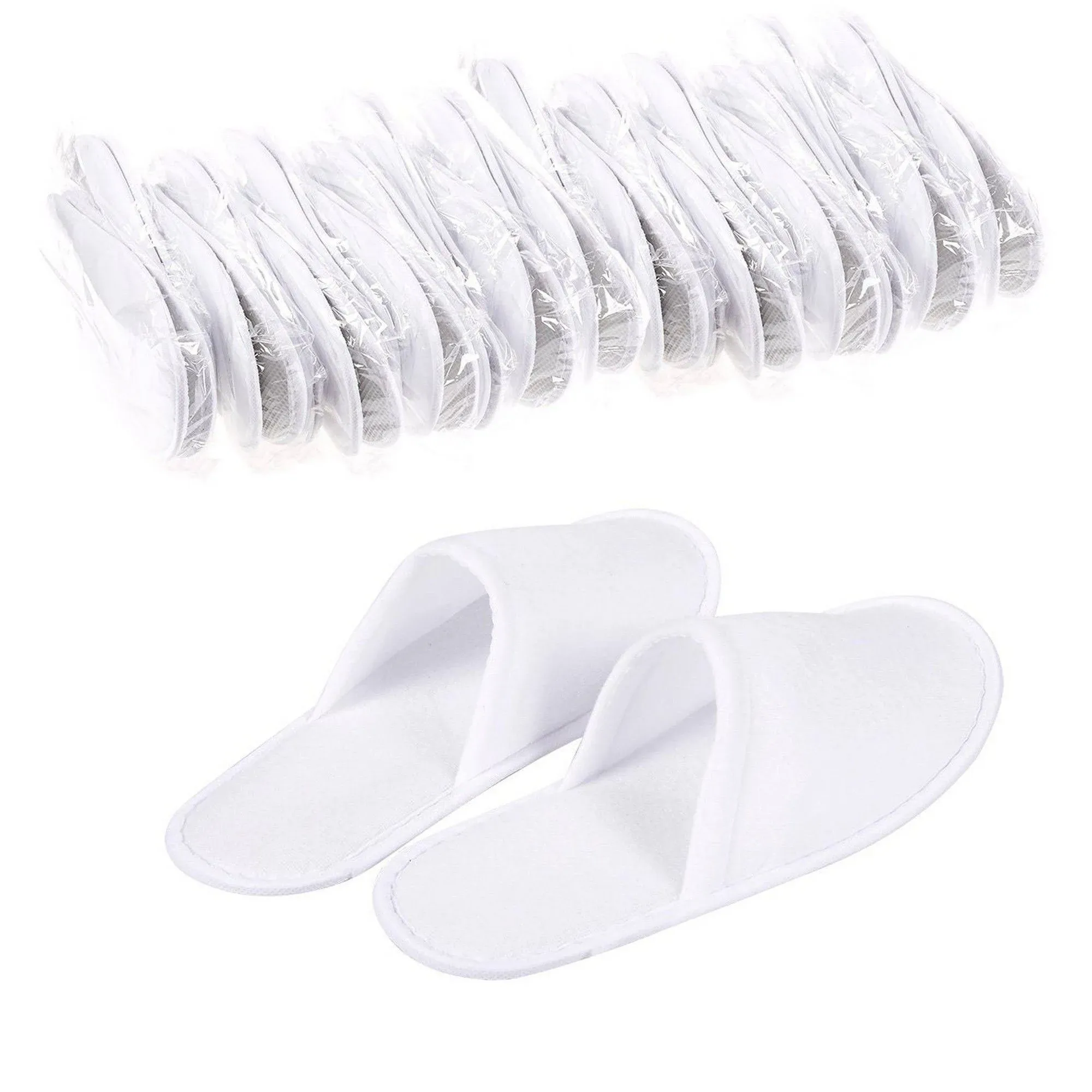 24-Pair Disposable Slippers – Non-Slip Closed Toe Spa Slippers for Hotel, Travel, Guest and Home - Fits Up to US Men Size 10 & Women Size 11, White