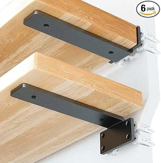 Heavy Duty Shelf Brackets 6 inch (1/5") Thick, 6 Pack Floating Hidden Shelf Brackets, Rustic Industrial Shelf Brackets with Modern Iron Finish