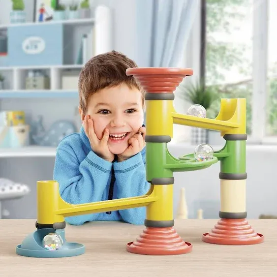 Quercetti PlayBio Migoga Junior Marble Run - 22 Large Elements Includes 3 Marbles with Bells for Sound, for Kids Ages 18 Months and up, Multicolor