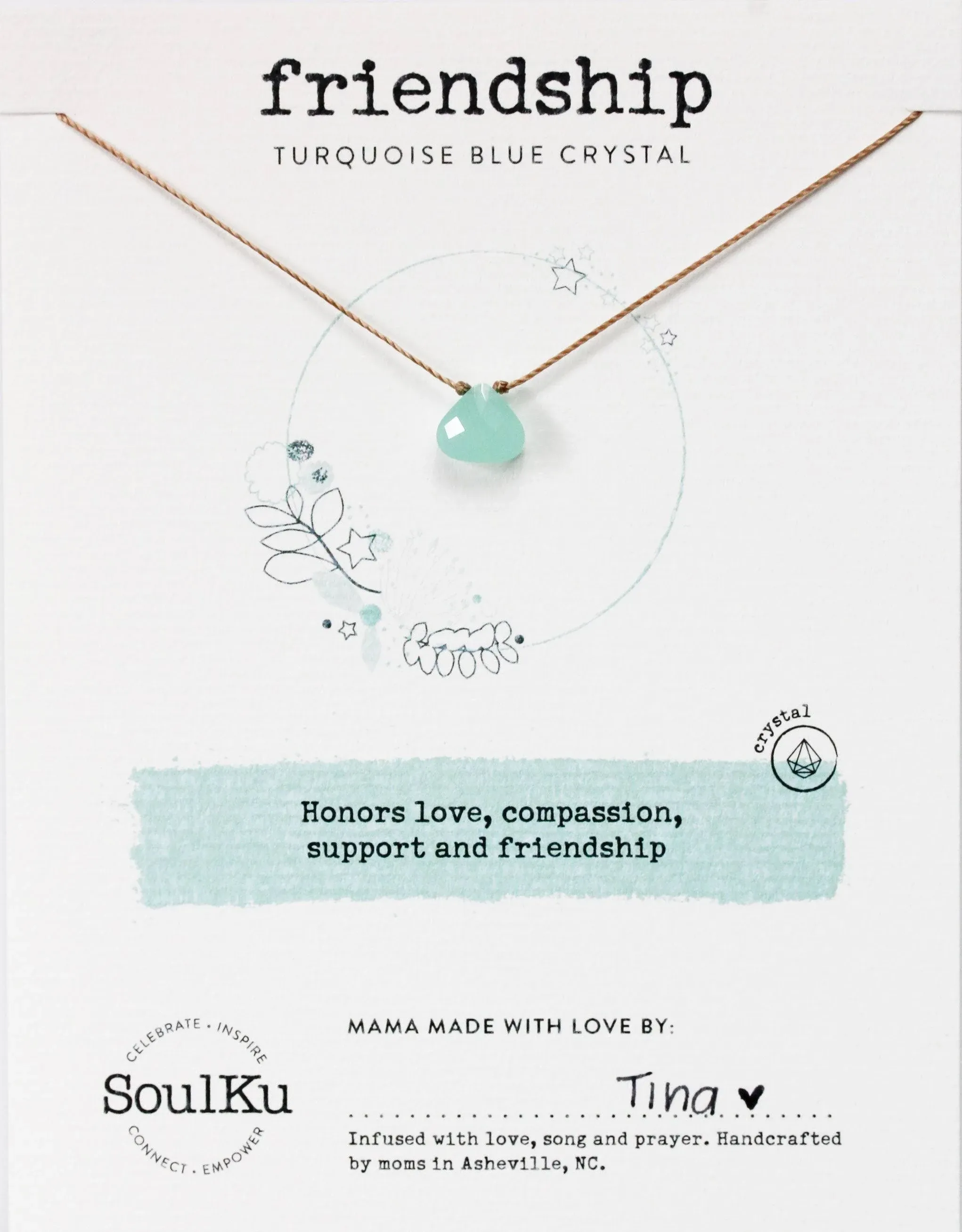 Turquoise Glass Crystal Soul Shine Necklace for Friendship