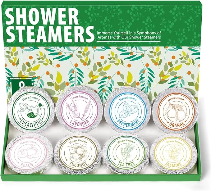 Shower Steamers Aromatherapy - Christmas Gifts for women 8 Pack Pure Essential Oil Shower Bombs for Home Spa Bath Self Care, Gift Set Stress Relief and Relaxation Gifts for Her Stocking Stuffers Green