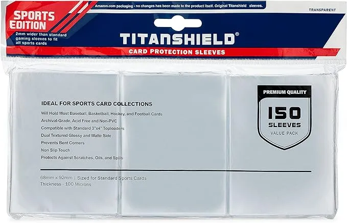 TitanShield (150 Sleeves/Clear) Sports Edition Standard Size Trading Card Sleeves ...