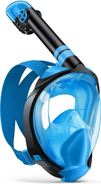 Full Face Snorkel Mask, Snorkeling Gear for Adults Diving Mask Anti Fog Premium Innovative Safety Breathing System, 180 Panoramic Foldable Anti Leak Swimming Mask with Detachable Camera Mount