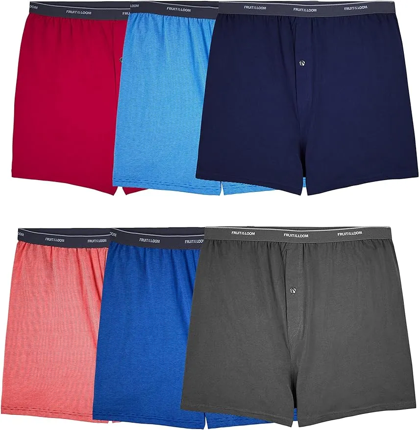 Fruit of the Loom Men's Tag Free Knit Boxer Shorts, Relaxed Fit, Moisture Wicking, Assorted Color Multipacks