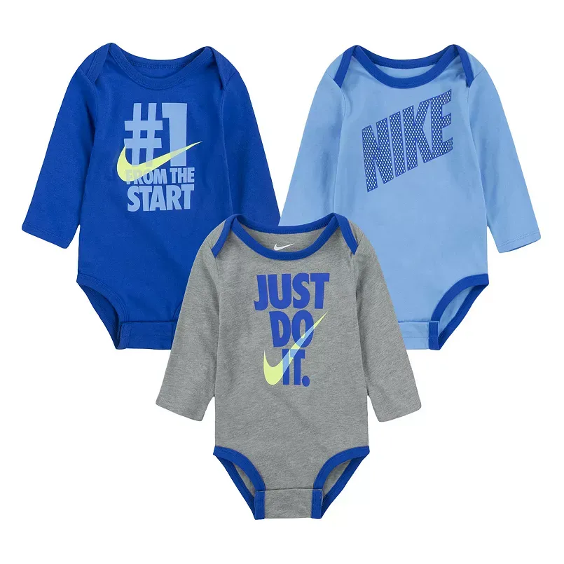 Baby Boy Nike Long Sleeve Bodysuits 3-Pack Set