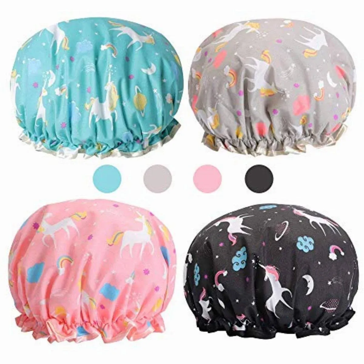 MCSQK Shower Caps 4 Pack, Double Layer Waterproof Unicorn Shower Cap Shower Hat ...