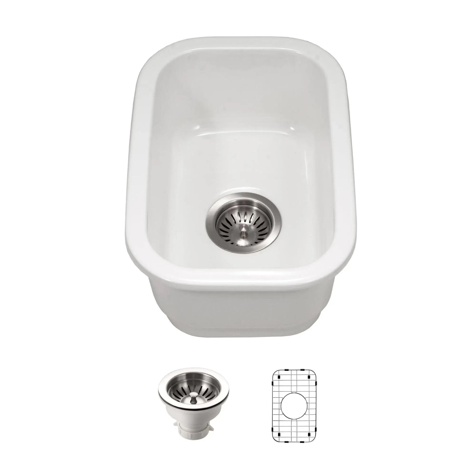 Houzer PTB-1318 Platus Fireclay Series 13 inch Undermount Single Bowl Bar Sink