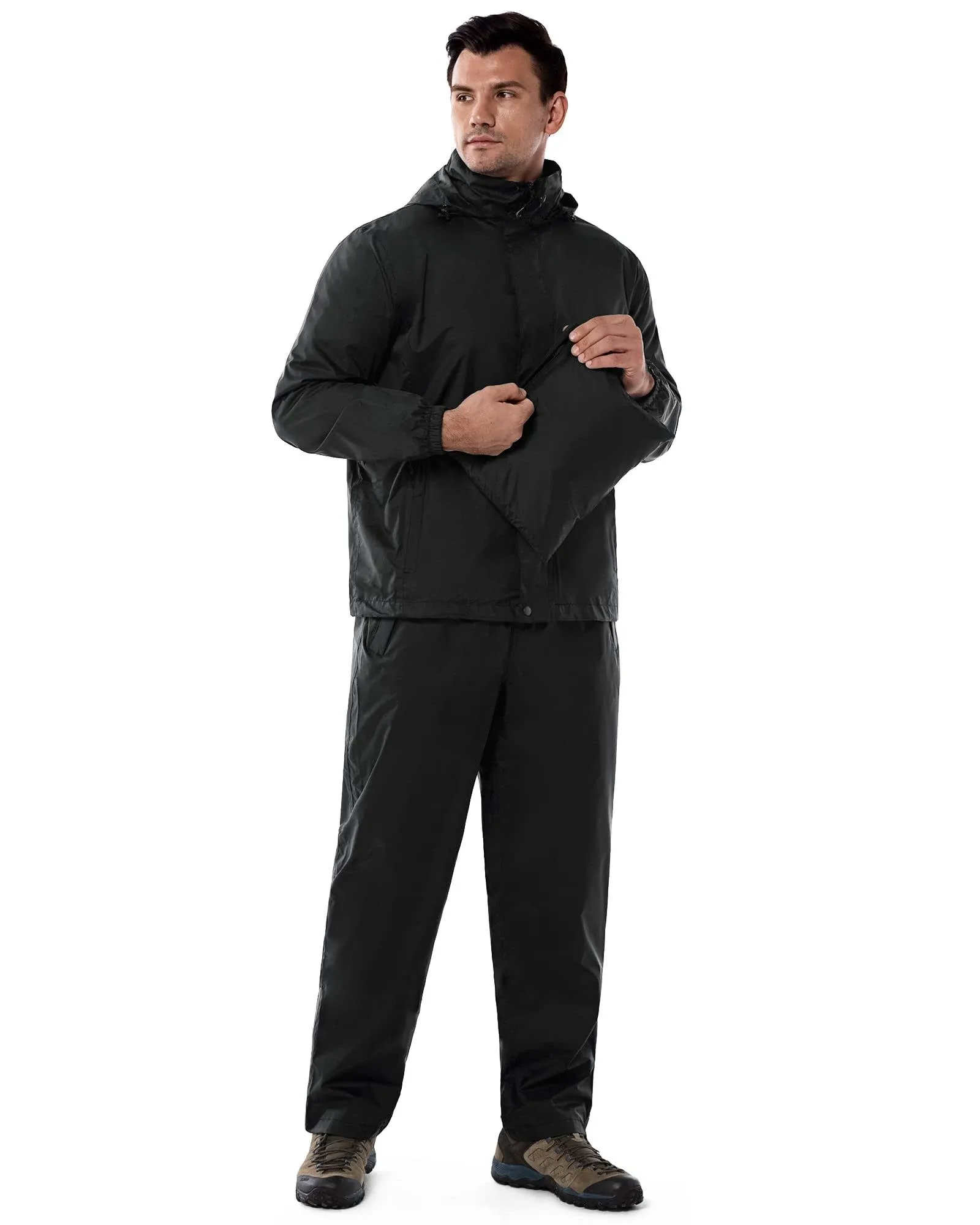 33,000ft Mens Rain Suit with Hideaway Hood Waterproof Rain Gear (Jackets and Pan