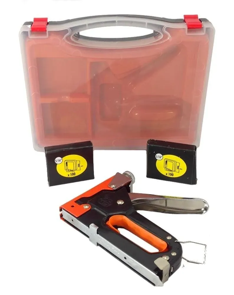 3 Way Stapler Staple Gun Brad Nailer KIT Heavy Duty Upholstery Wood with Case